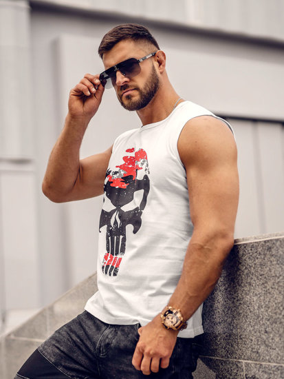 Camiseta de tirantes con impresión para hombre blanco y negro Bolf 14822A