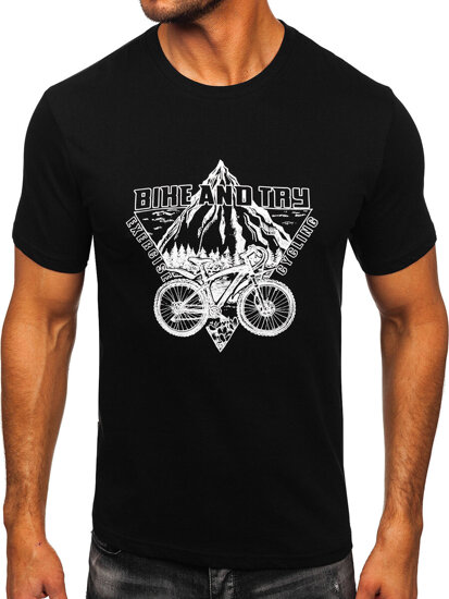 Camiseta estampada de algodón para hombre Negro Bolf MPO3557