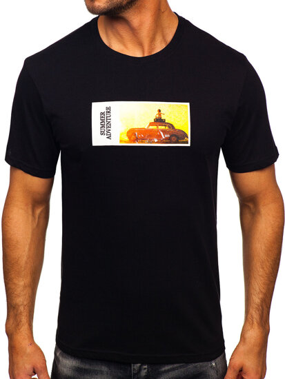 Camiseta estampada de algodón para hombre Negro Bolf MPO3559