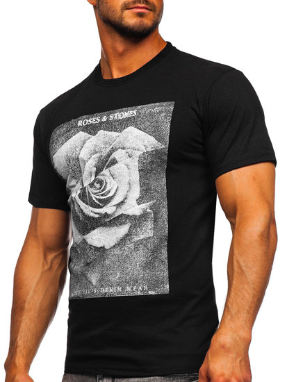 Camiseta estampada de algodón para hombre color negro Bolf 2017