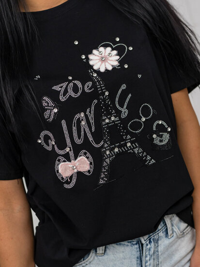 Camiseta estampada para mujer Negro Bolf 96T636