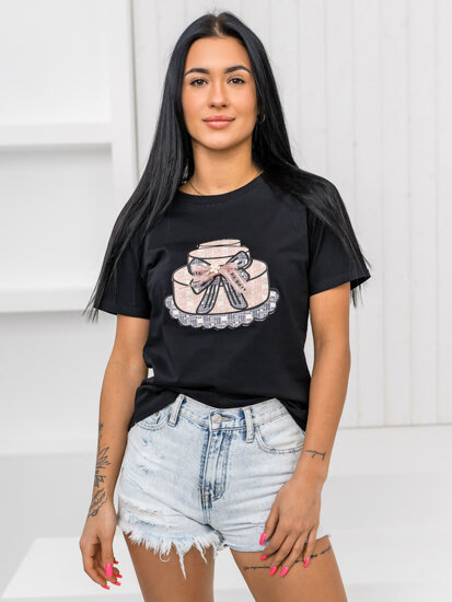 Camiseta estampada para mujer Negro Bolf 97T2113