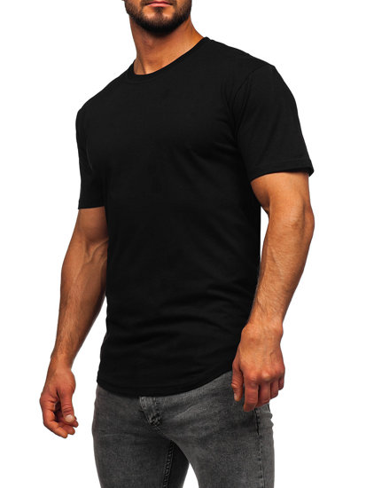 Camiseta larga de manga corta sin estampado para hombre negro Bolf 14290