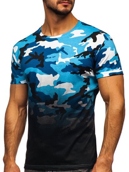 Camiseta para hombre azul celeste con estampado de camuflaje Bolf S808