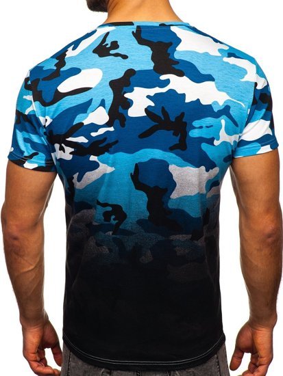 Camiseta para hombre azul celeste con estampado de camuflaje Bolf S808