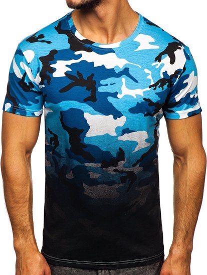 Camiseta para hombre azul celeste con estampado de camuflaje Bolf S808