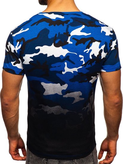 Camiseta para hombre azul con estampado de camuflaje Bolf S808