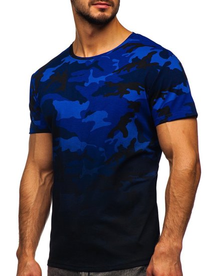 Camiseta para hombre azul oscuro con estampado de camuflaje Bolf S808