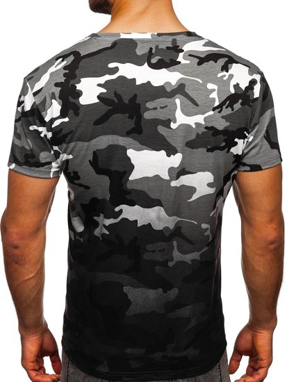 Camiseta para hombre gris con estampado de camuflaje Bolf S808