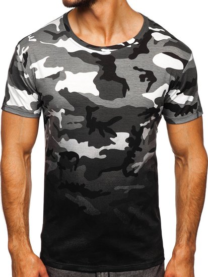 Camiseta para hombre gris con estampado de camuflaje Bolf S808