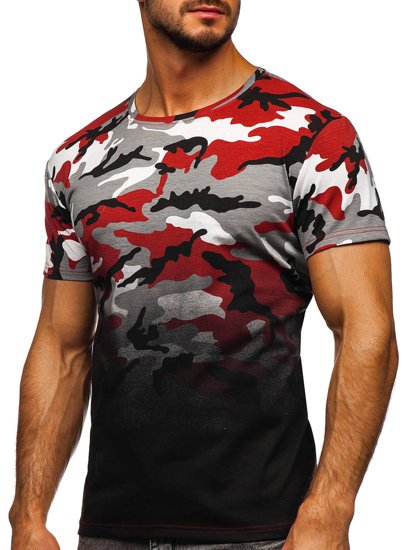 Camiseta para hombre gris y burdeos con estampado de camuflaje Bolf S808