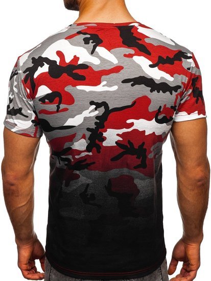 Camiseta para hombre gris y burdeos con estampado de camuflaje Bolf S808