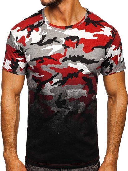 Camiseta para hombre gris y burdeos con estampado de camuflaje Bolf S808