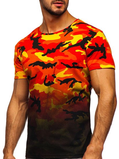 Camiseta para hombre naranja con estampado de camuflaje Bolf S808