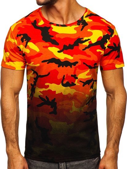 Camiseta para hombre naranja con estampado de camuflaje Bolf S808