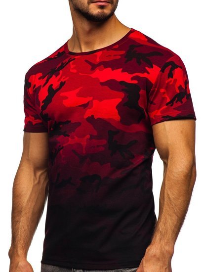 Camiseta para hombre rojo con estampado de camuflaje Bolf S808