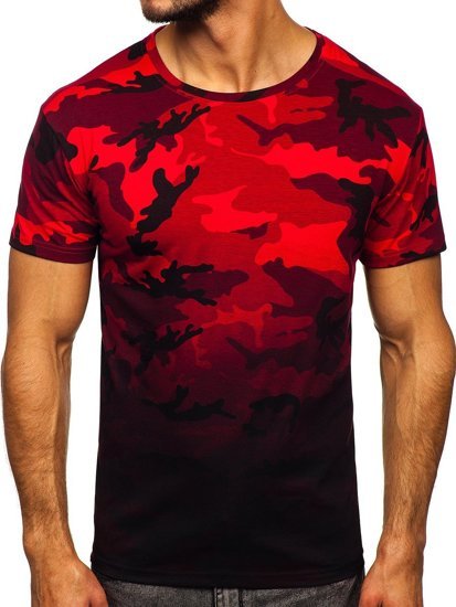 Camiseta para hombre rojo con estampado de camuflaje Bolf S808