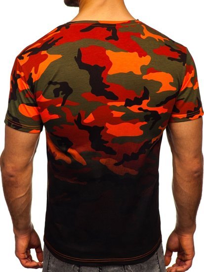 Camiseta para hombre verde y naranja con estampado de camuflaje Bolf S808