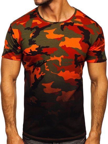 Camiseta para hombre verde y naranja con estampado de camuflaje Bolf S808