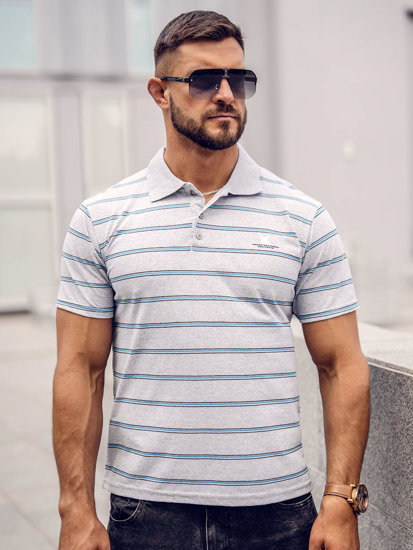 Camiseta polo a rayas para hombre gris Bolf 14954A