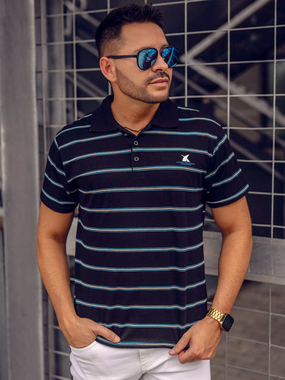 Camiseta polo a rayas para hombre negro Bolf 14954A