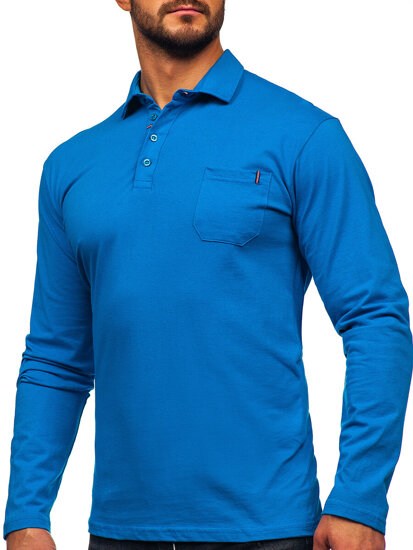 Camiseta polo de algodón de manga larga para hombre azul Bolf 5120