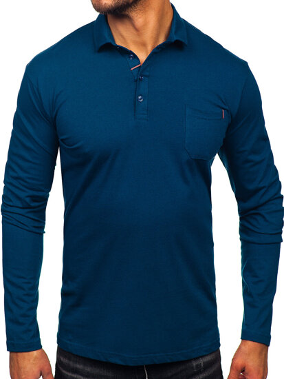 Camiseta polo de algodón de manga larga para hombre azul oscuro Bolf 5120