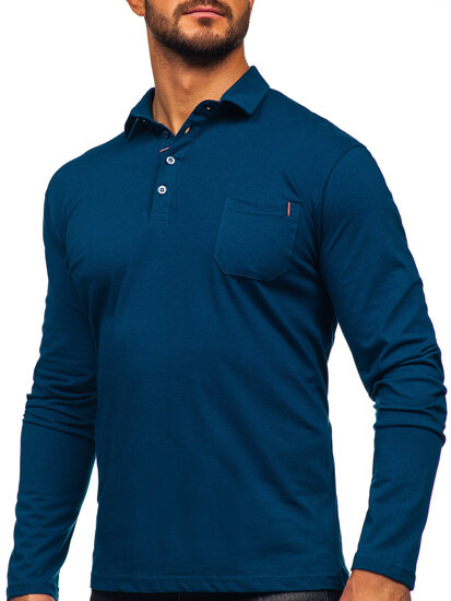 Camiseta polo de algodón de manga larga para hombre azul oscuro Bolf 5120