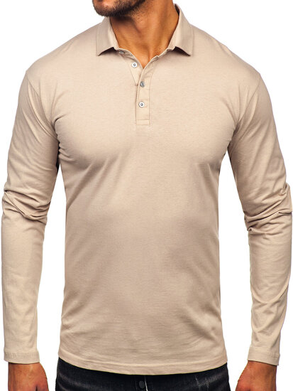 Camiseta polo de algodón de manga larga para hombre beige Bolf 5119