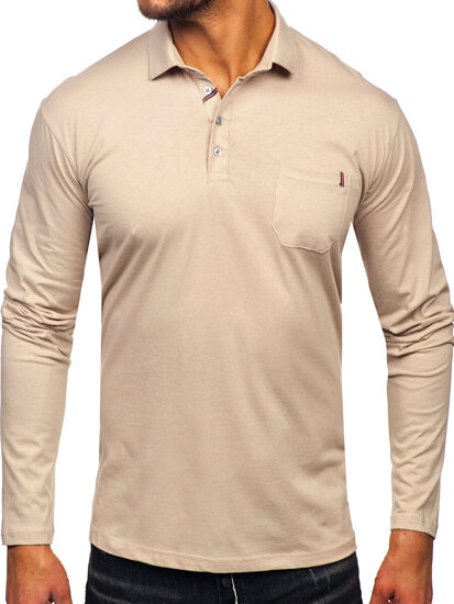 Camiseta polo de algodón de manga larga para hombre beige Bolf 5120