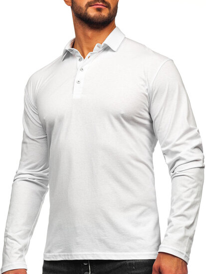 Camiseta polo de algodón de manga larga para hombre blanco Bolf 5119