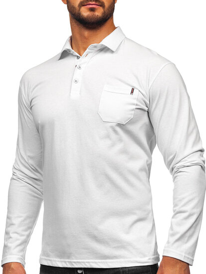 Camiseta polo de algodón de manga larga para hombre blanco Bolf 5120