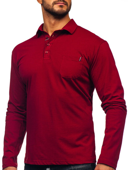 Camiseta polo de algodón de manga larga para hombre burdeos Bolf 5120