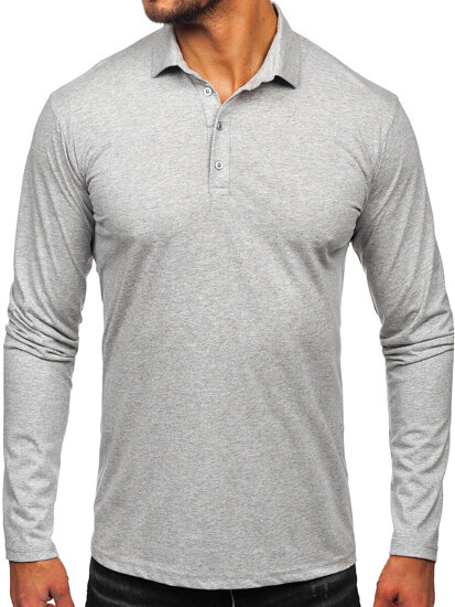 Camiseta polo de algodón de manga larga para hombre gris Bolf 5119