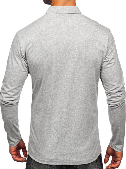 Camiseta polo de algodón de manga larga para hombre gris Bolf 5119