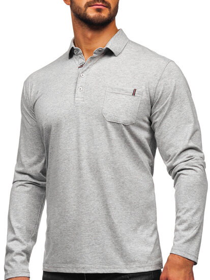 Camiseta polo de algodón de manga larga para hombre gris Bolf 5120