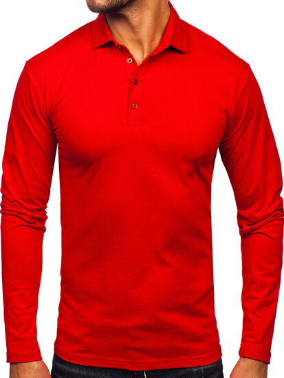 Camiseta polo de algodón de manga larga para hombre rojo Bolf 5119