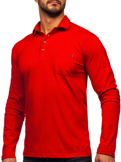 Camiseta polo de algodón de manga larga para hombre rojo Bolf 5120