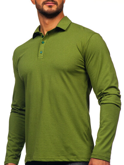 Camiseta polo de algodón de manga larga para hombre verde Bolf 5119