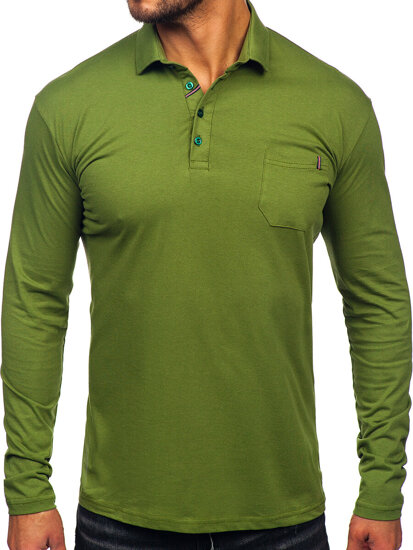 Camiseta polo de algodón de manga larga para hombre verde Bolf 5120