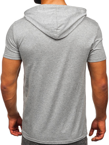 Camiseta sin impresión con capucha para hombre gris Bolf 8T957