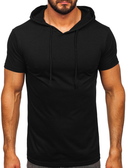 Camiseta sin impresión con capucha para hombre negro Bolf 8T957