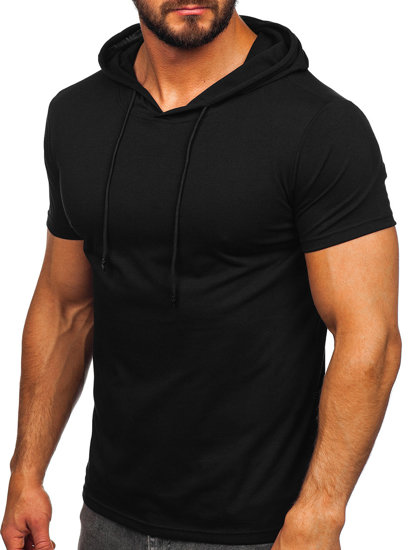 Camiseta sin impresión con capucha para hombre negro Bolf 8T957