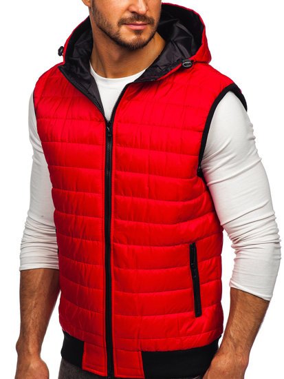 Chaleco acolchado de entretiempo para hombre con capucha color rojo Denley MY88