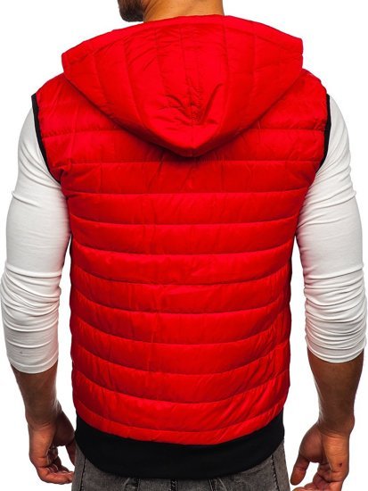 Chaleco acolchado de entretiempo para hombre con capucha color rojo Denley MY88