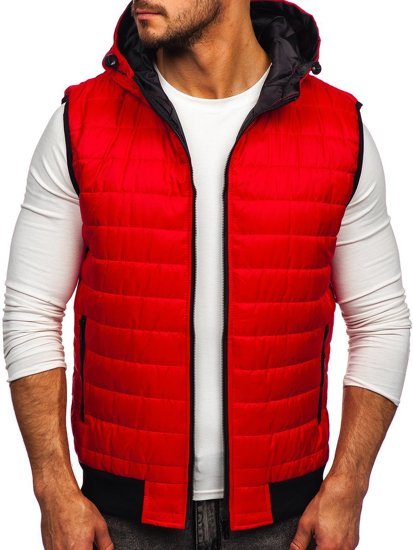 Chaleco acolchado de entretiempo para hombre con capucha color rojo Denley MY88