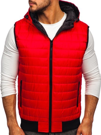 Chaleco acolchado de entretiempo para hombre con capucha color rojo Denley MY88