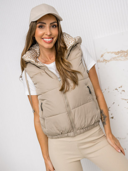 Chaleco acolchado grueso con capucha para mujer beige Bolf 16M9091