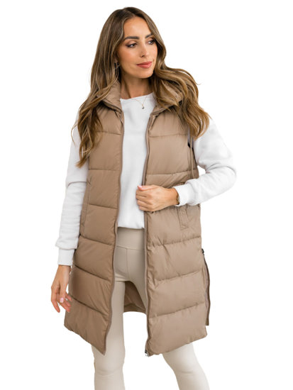 Chaleco acolchado largo para mujer beige Bolf B8212