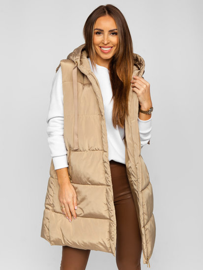 Chaleco acolchado largo y oversize para mujer beige Bolf 81266